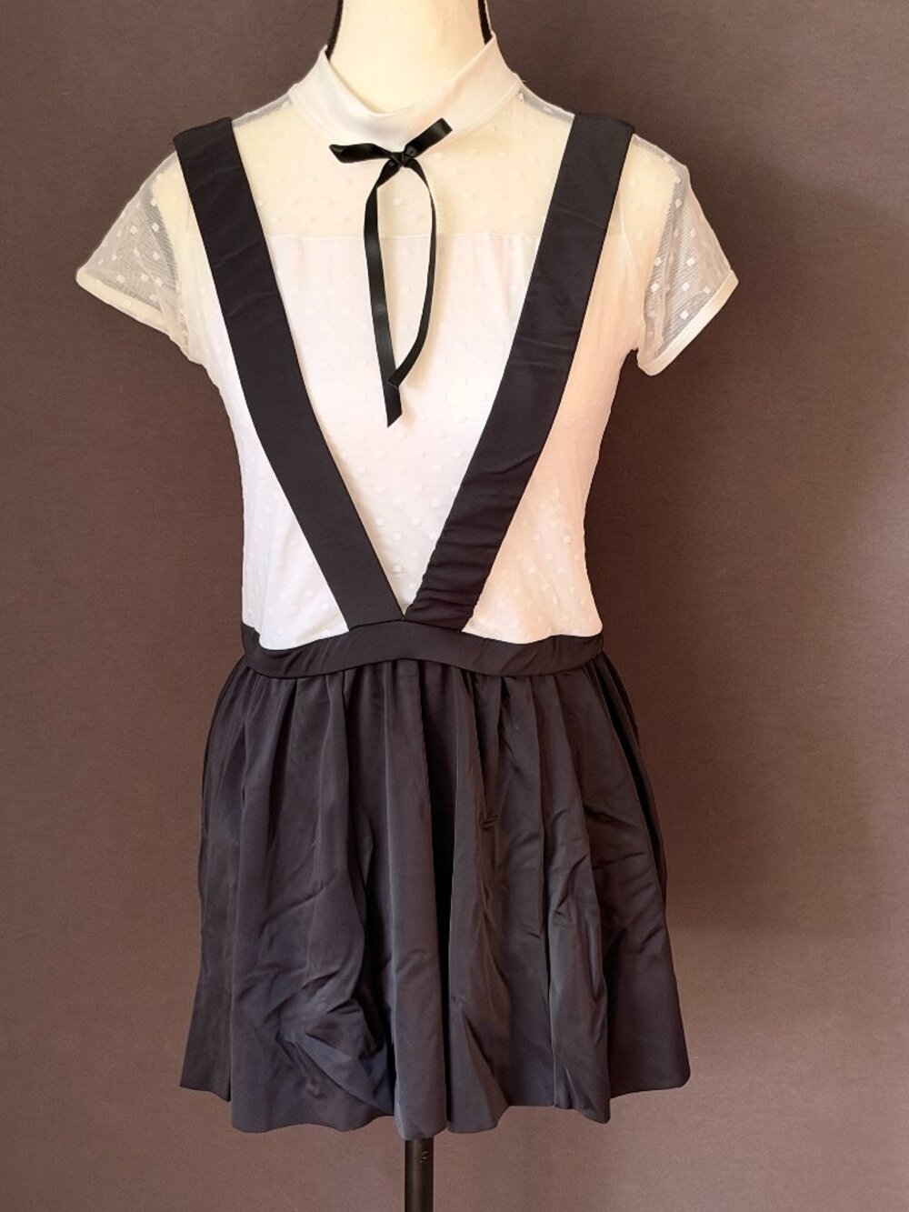 Weissman Black White Swiss Dot Mesh Suspender Dance Dress Bow Tie Costume XXLC